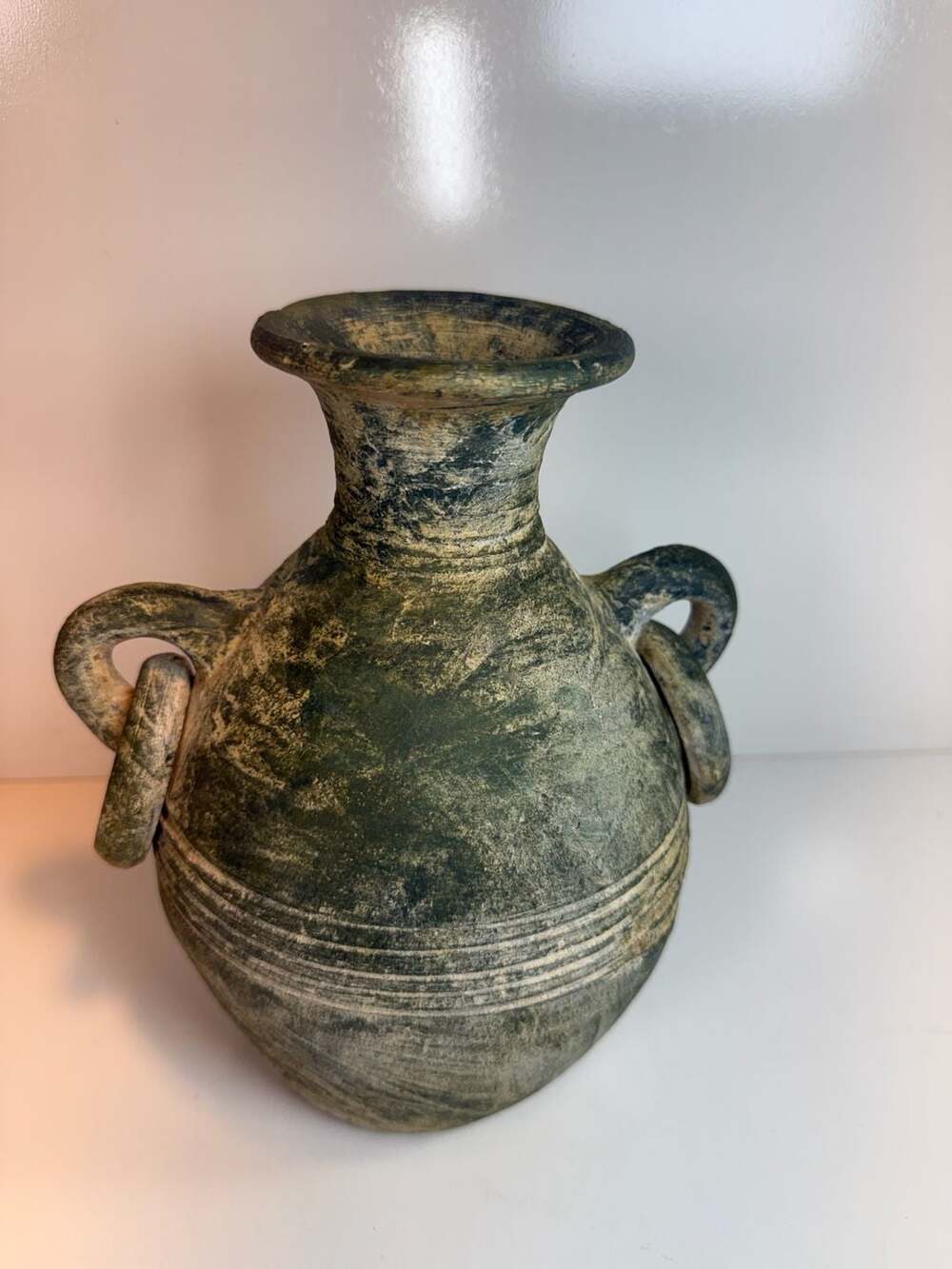 Mediterranean Terracotta Amphora Vase Size 7 Inch Distressed Decor